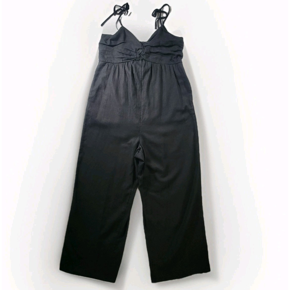 NWT Old Navy Womens L Linen Blend Jumpsuit Halter Cami Wide Leg Black